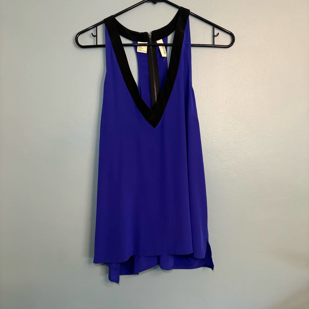 Wyatt Silk Cobalt Black Trim Tank with Zipper Detail, M